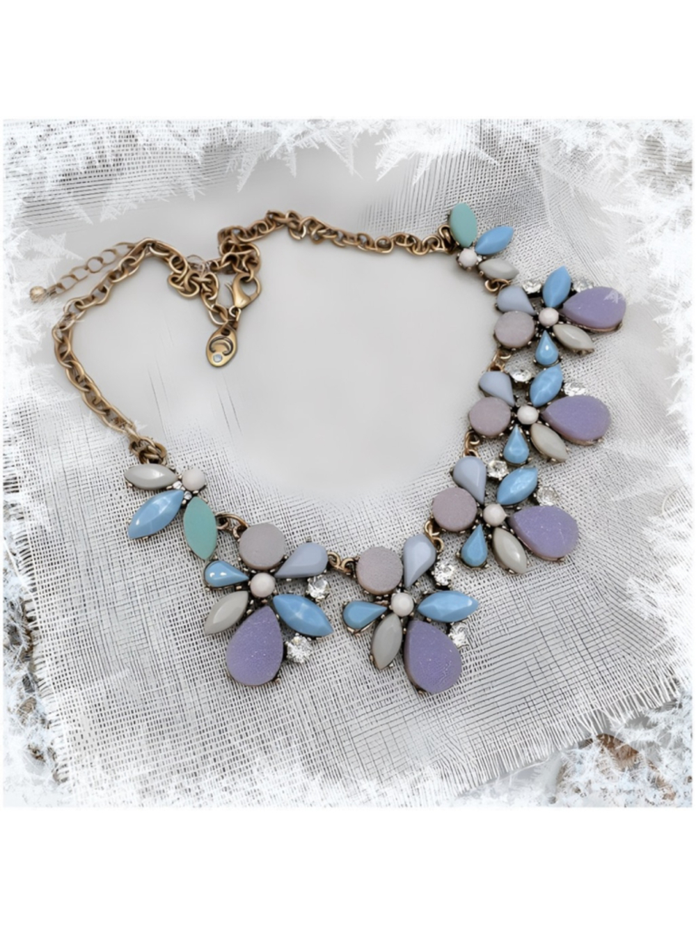 J Crew Statement Necklace. Charming Pastel Colors and Texture Stones 16”,2” - Picture 3 of 7